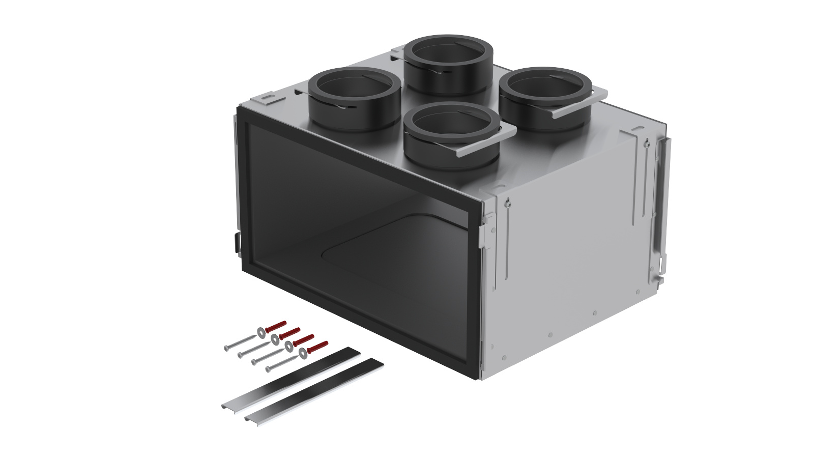 Rendering Zehnder ComfoWell Therm manifold box Comfortable indoor ventilation Angled view