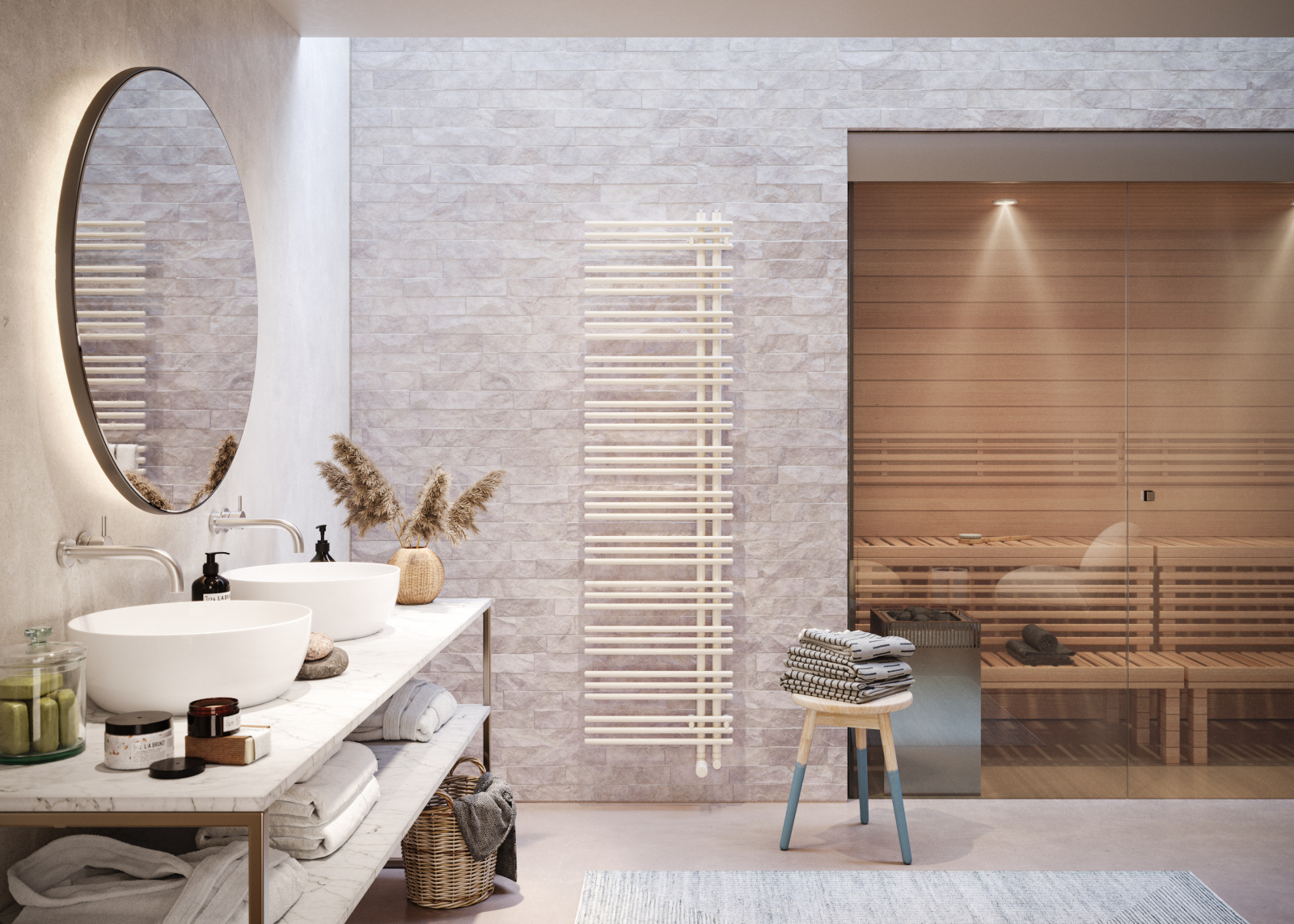 Rendering Zehnder Yucca Asym Decorative radiator Front view