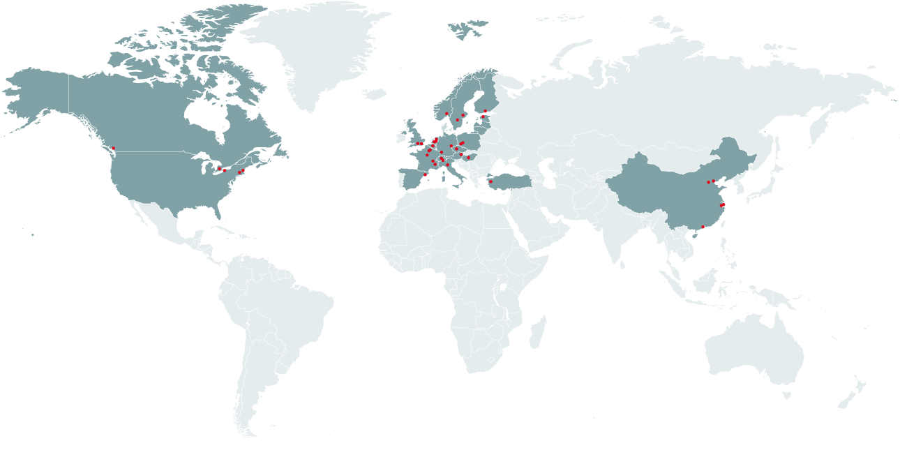 Infographic of Zehnder Group Worldmap shown all local sales companies and representative offices in over seventy countries